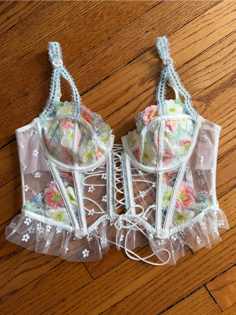 For Love & Lemons White Floral Lace Bustier Top